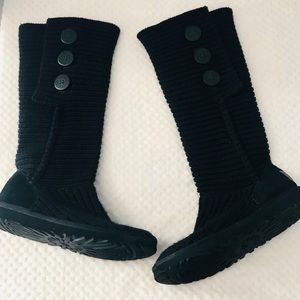 Ugg Tall Classic Cardy Knit Black Boots Sz 7